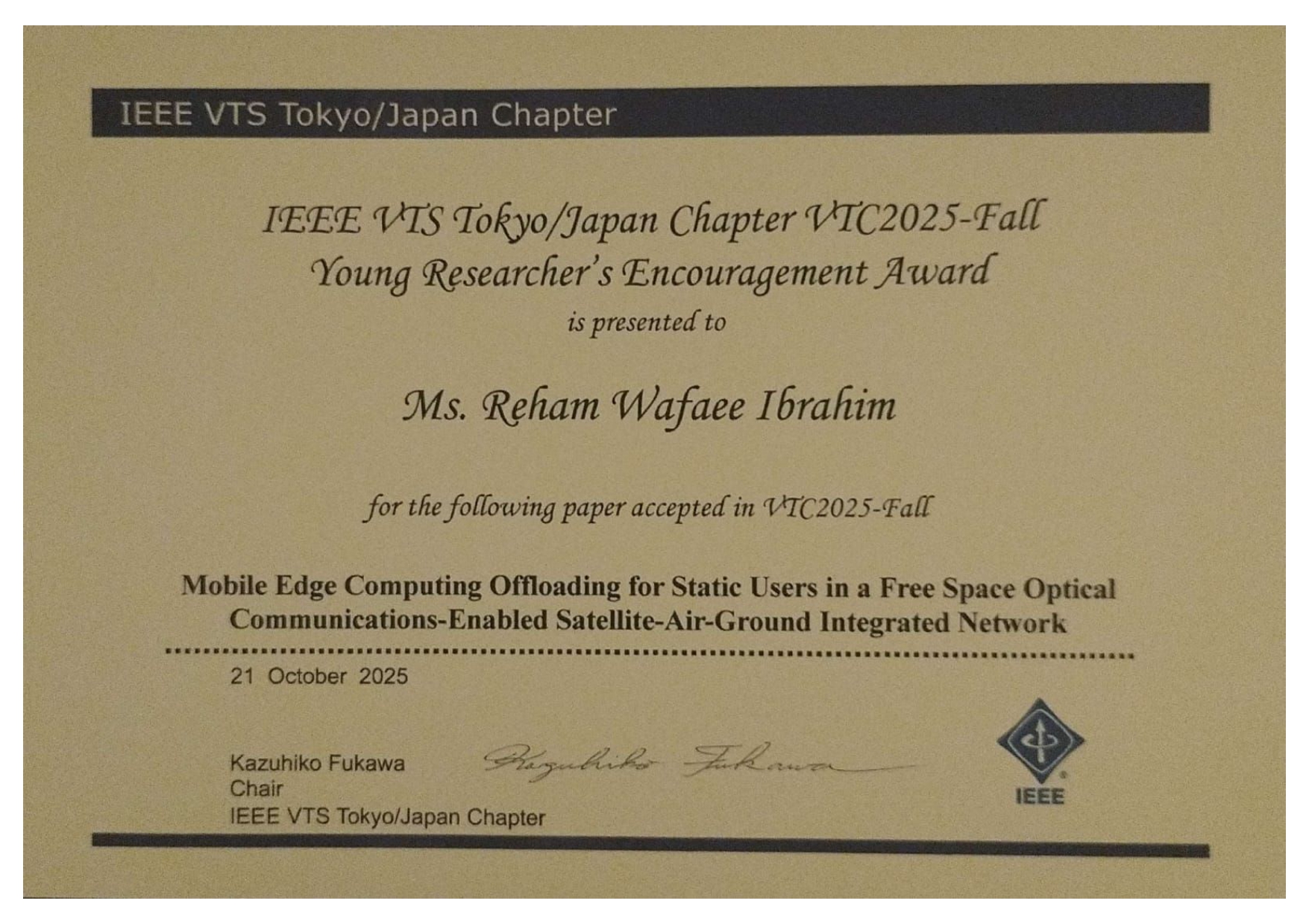 IEEE VTS Tokyo/Japan Chapter 2025 Young Researcher's Encouragement